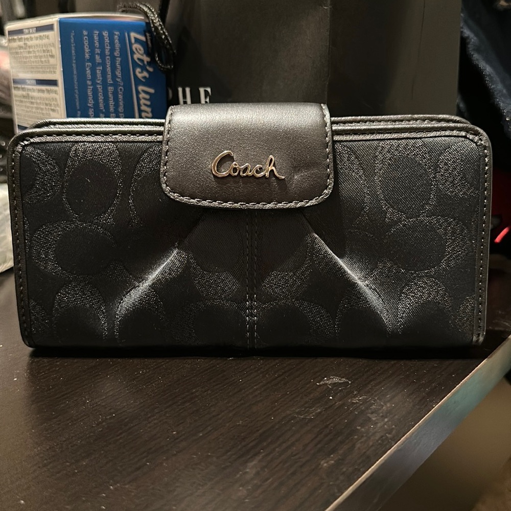 Slightly used long coach wallet grayish blue color